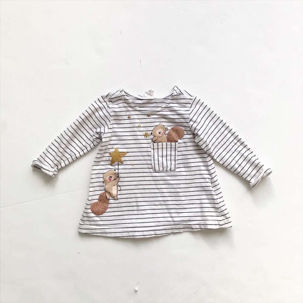 H&M stripe squirrel long sleeve top VGUC 4-6m